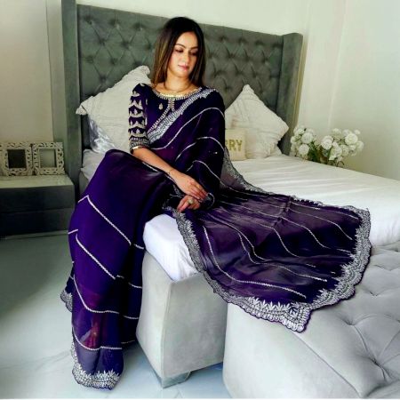 Bridal Bollywood Organza Silk Saree in Royal Purple